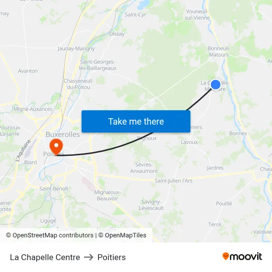 La Chapelle Centre to Poitiers map