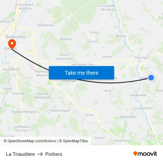 La Triaudière to Poitiers map