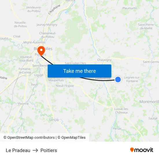 Le Pradeau to Poitiers map