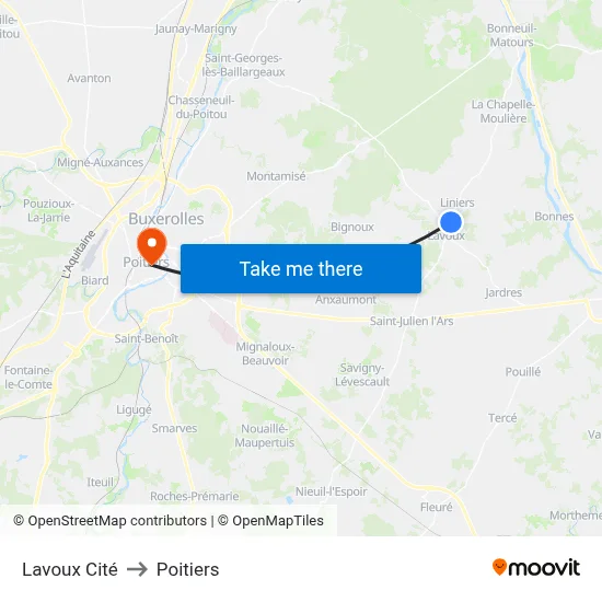 Lavoux Cité to Poitiers map