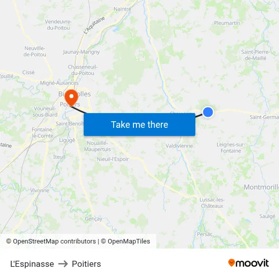 L'Espinasse to Poitiers map