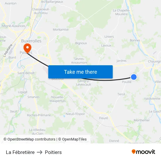 La Fébretière to Poitiers map