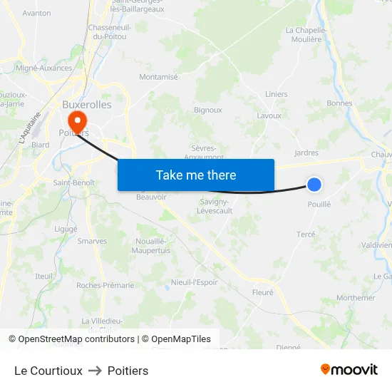 Le Courtioux to Poitiers map
