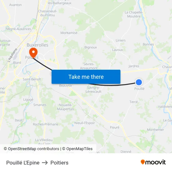 Pouillé L'Epine to Poitiers map