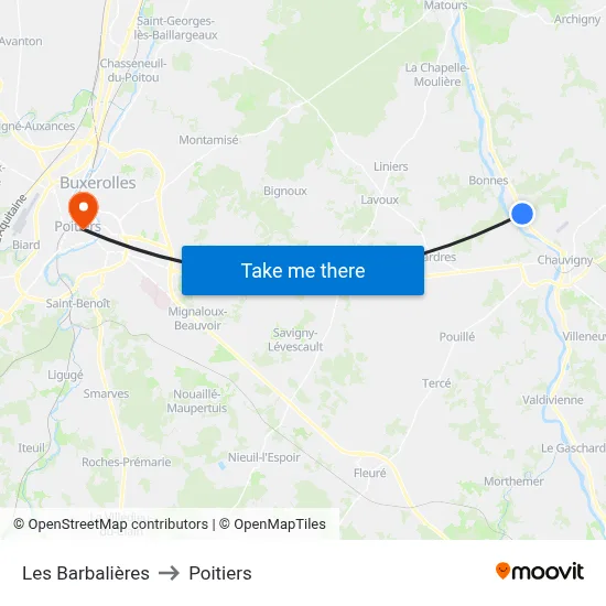 Les Barbalières to Poitiers map