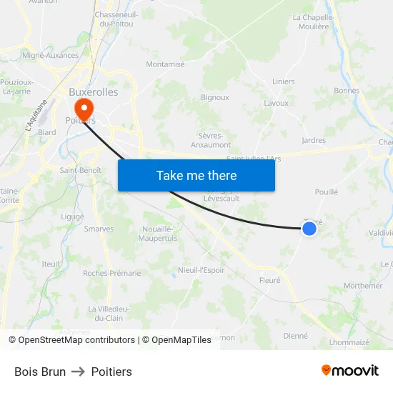 Bois Brun to Poitiers map