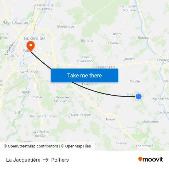 La Jacquetière to Poitiers map