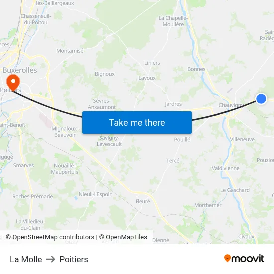 La Molle to Poitiers map