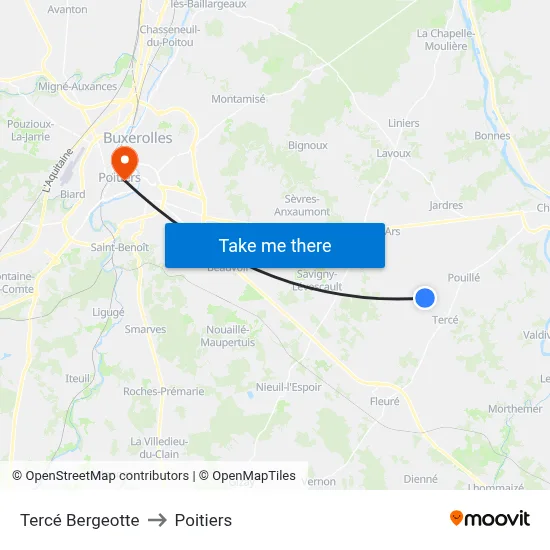 Tercé Bergeotte to Poitiers map