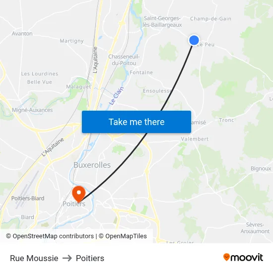 Rue Moussie to Poitiers map