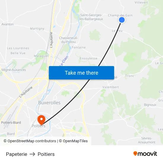 Papeterie to Poitiers map