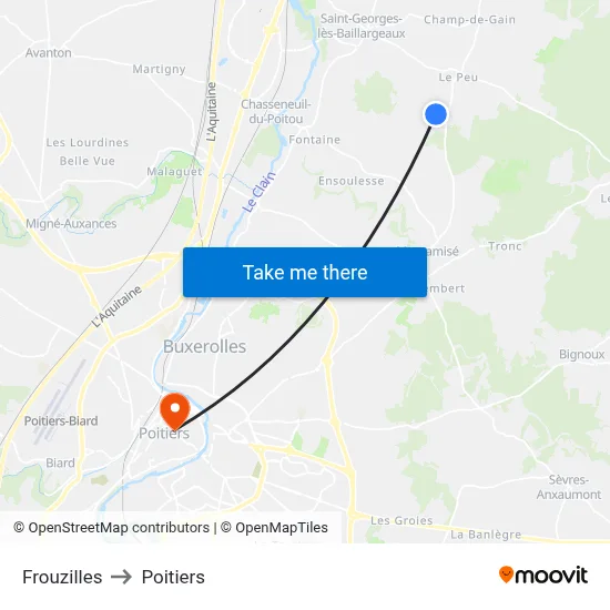Frouzilles to Poitiers map