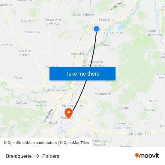 Brelaquerie to Poitiers map