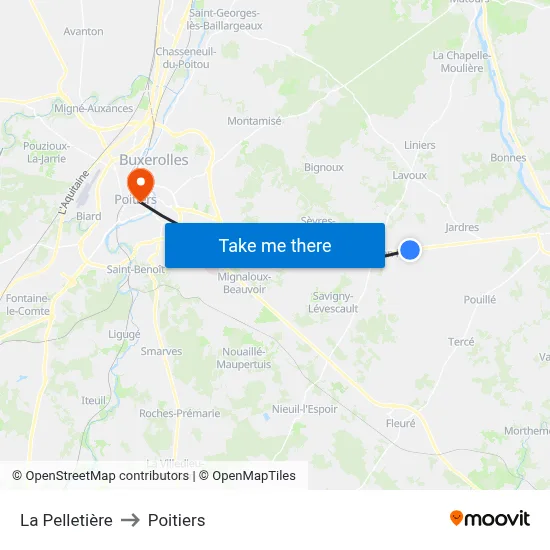 La Pelletière to Poitiers map