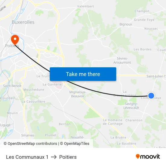 Les Communaux 1 to Poitiers map