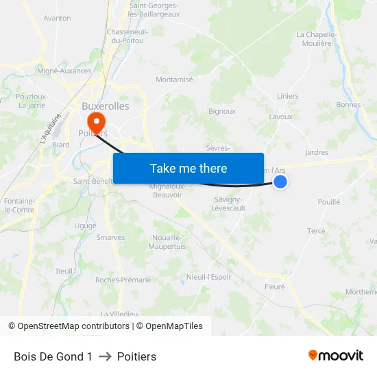Bois De Gond 1 to Poitiers map