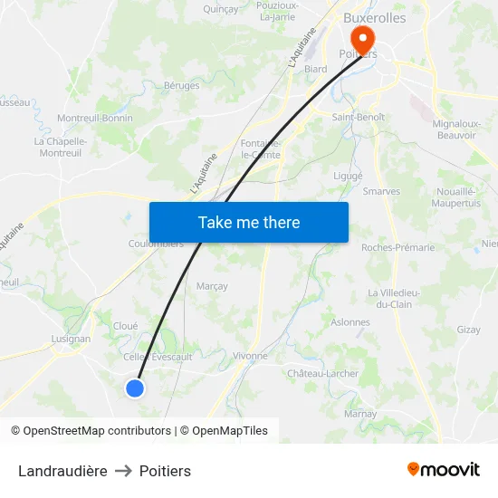 Landraudière to Poitiers map