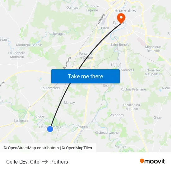 Celle-L'Ev. Cité to Poitiers map