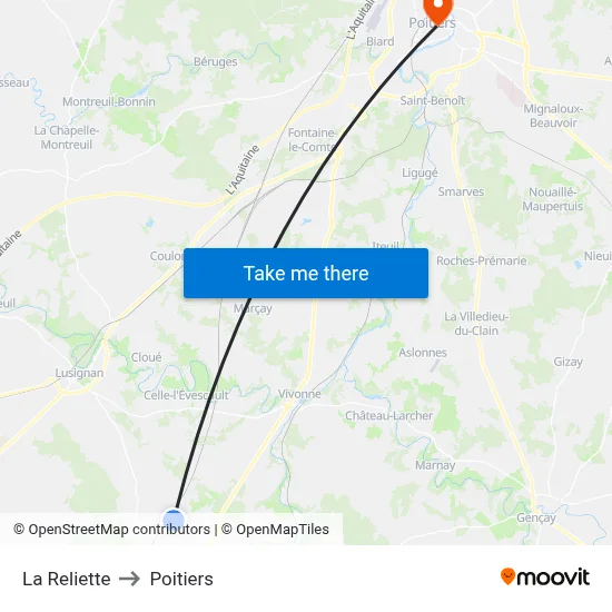 La Reliette to Poitiers map