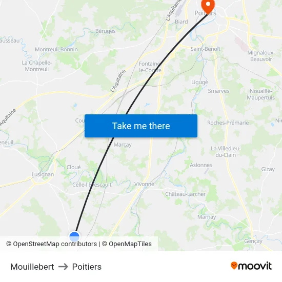 Mouillebert to Poitiers map