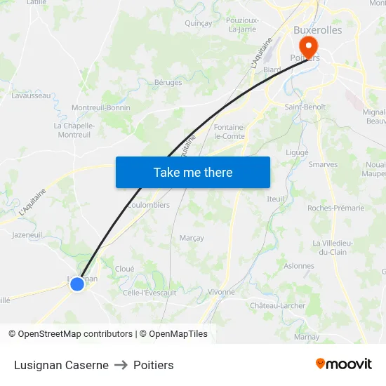Lusignan Caserne to Poitiers map