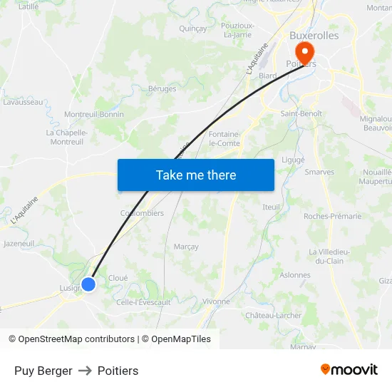 Puy Berger to Poitiers map
