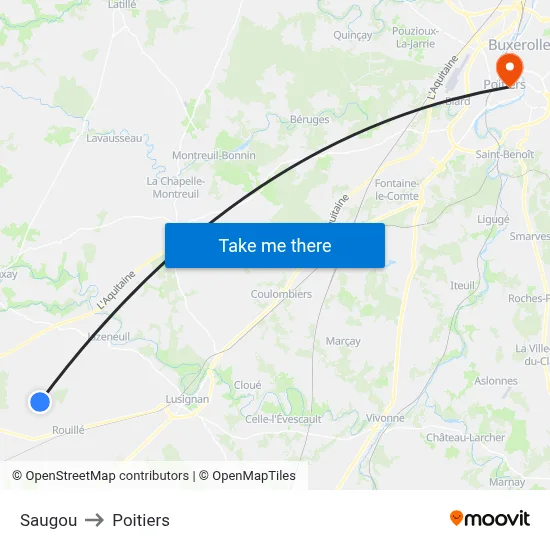 Saugou to Poitiers map