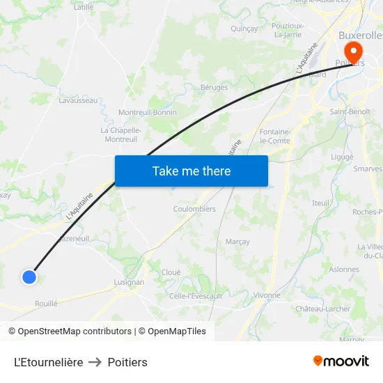 L'Etournelière to Poitiers map