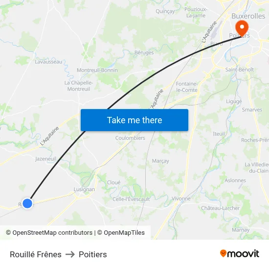 Rouillé Frênes to Poitiers map