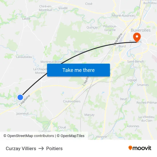 Curzay Villiers to Poitiers map