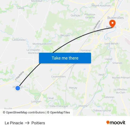 Le Pinacle to Poitiers map