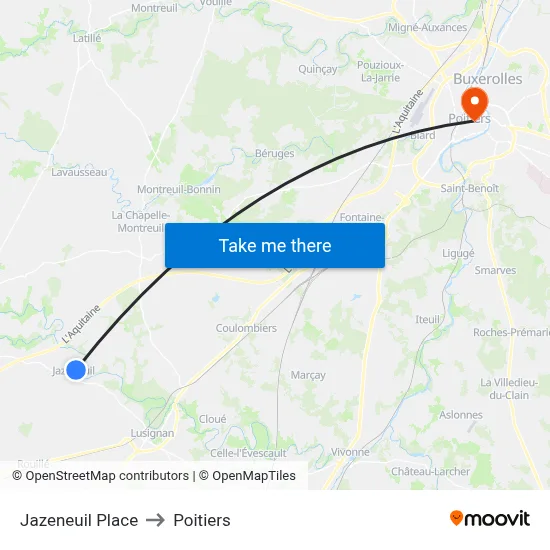 Jazeneuil Place to Poitiers map