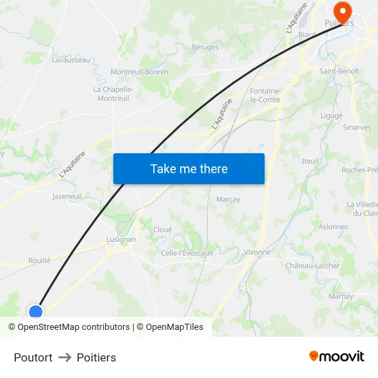 Poutort to Poitiers map