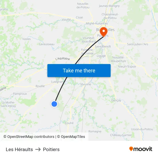 Les Héraults to Poitiers map