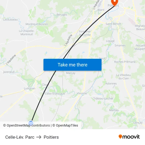 Celle-Lév. Parc to Poitiers map