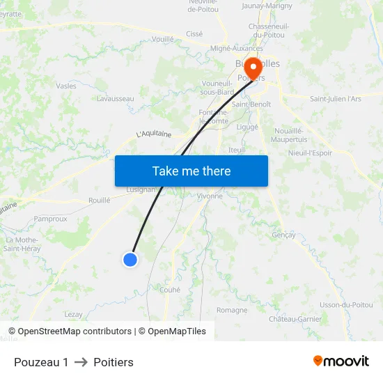 Pouzeau 1 to Poitiers map