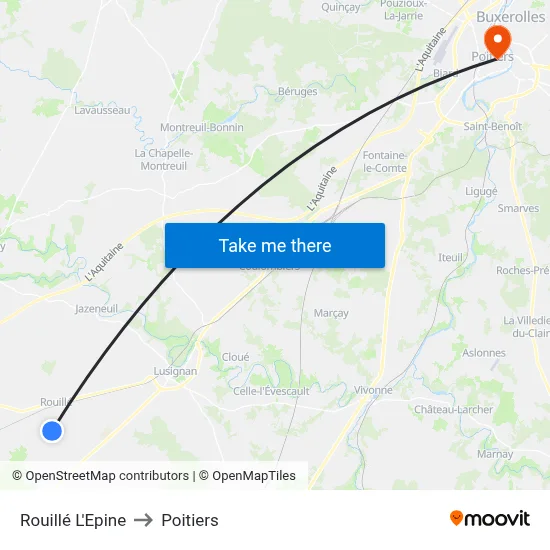 Rouillé L'Epine to Poitiers map