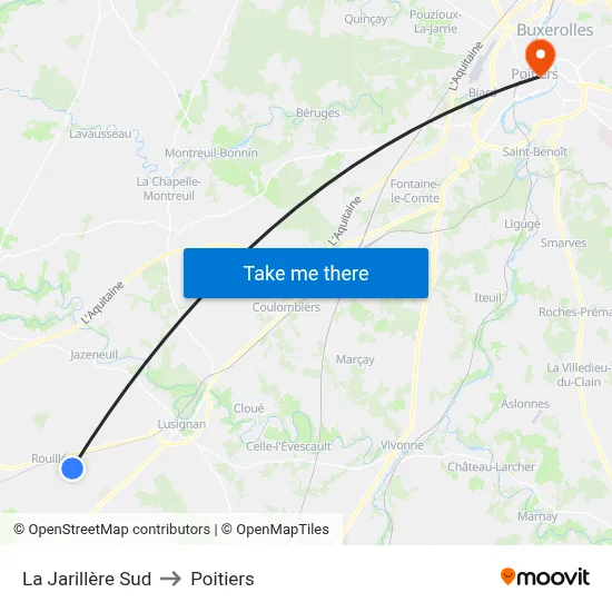 La Jarillère Sud to Poitiers map
