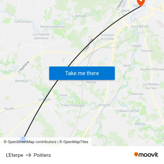 L'Eterpe to Poitiers map