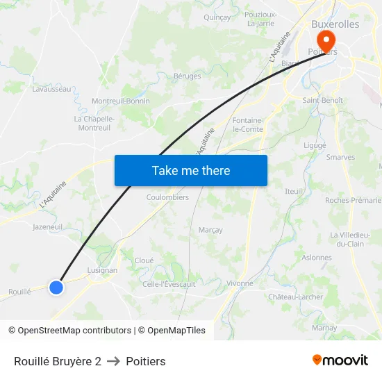 Rouillé Bruyère 2 to Poitiers map