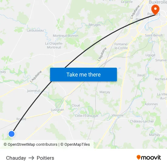 Chauday to Poitiers map