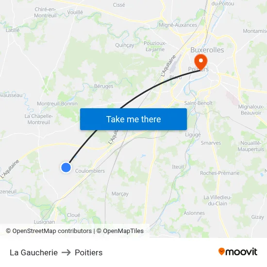 La Gaucherie to Poitiers map