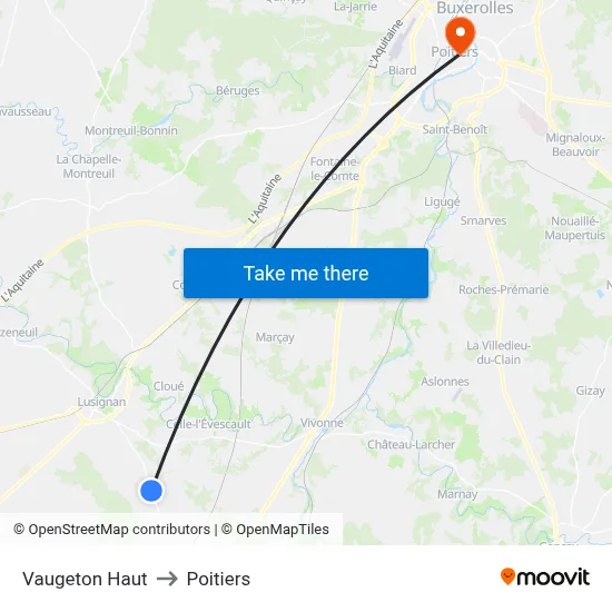 Vaugeton Haut to Poitiers map