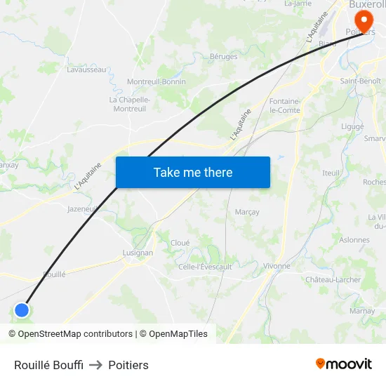 Rouillé Bouffi to Poitiers map