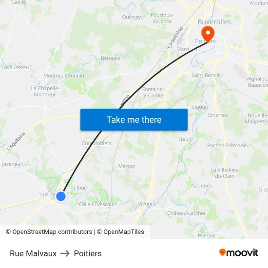 Rue Malvaux to Poitiers map
