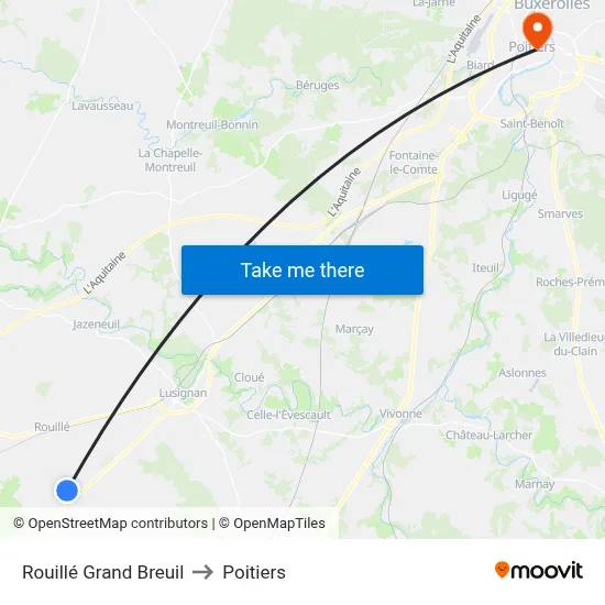Rouillé Grand Breuil to Poitiers map
