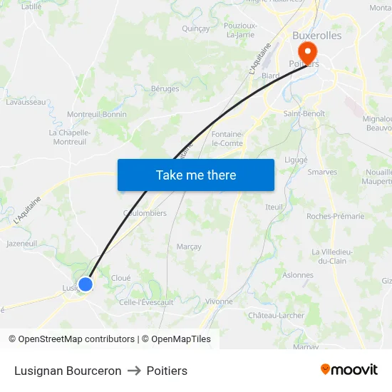 Lusignan Bourceron to Poitiers map