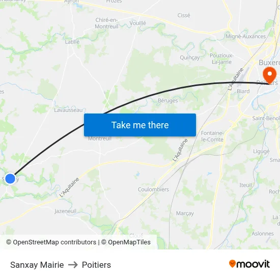 Sanxay Mairie to Poitiers map