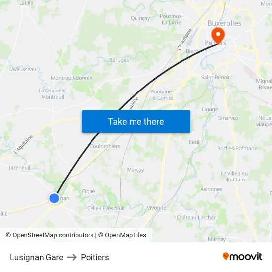 Lusignan Gare to Poitiers map