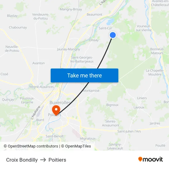 Croix Bondilly to Poitiers map